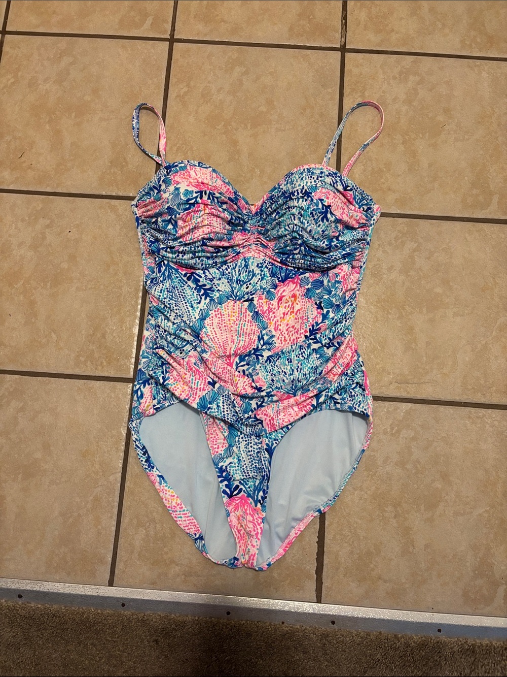 Lilly Pulitzer Blue & Pink Floral Seashell One-Piece Swimsuit